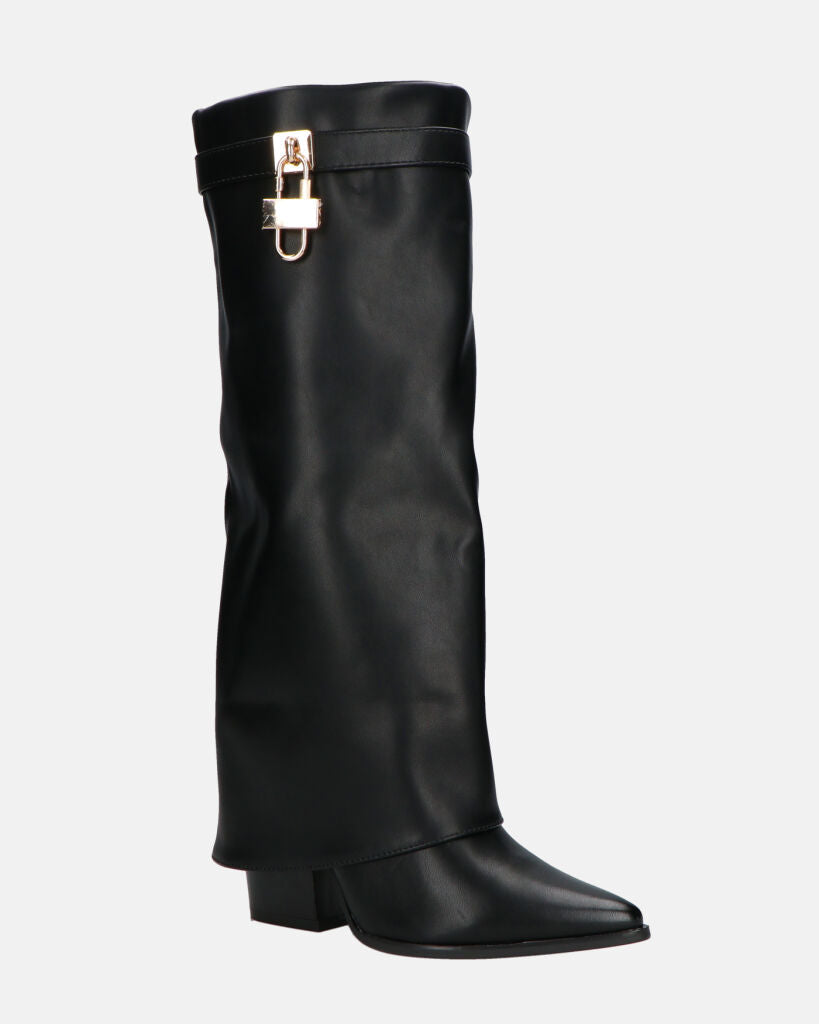 KAARINA - black knee-high boot with turn-down cuff