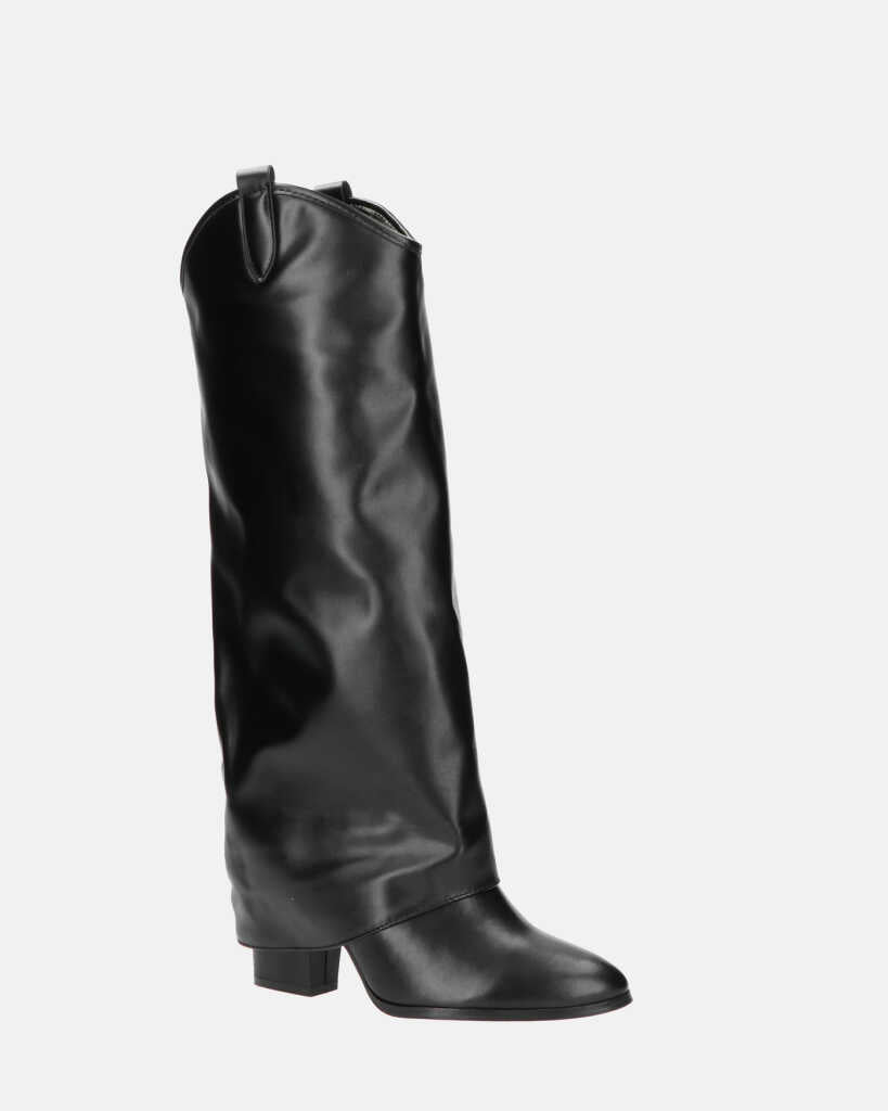 KEZIA - black high boot with turn-down cuff