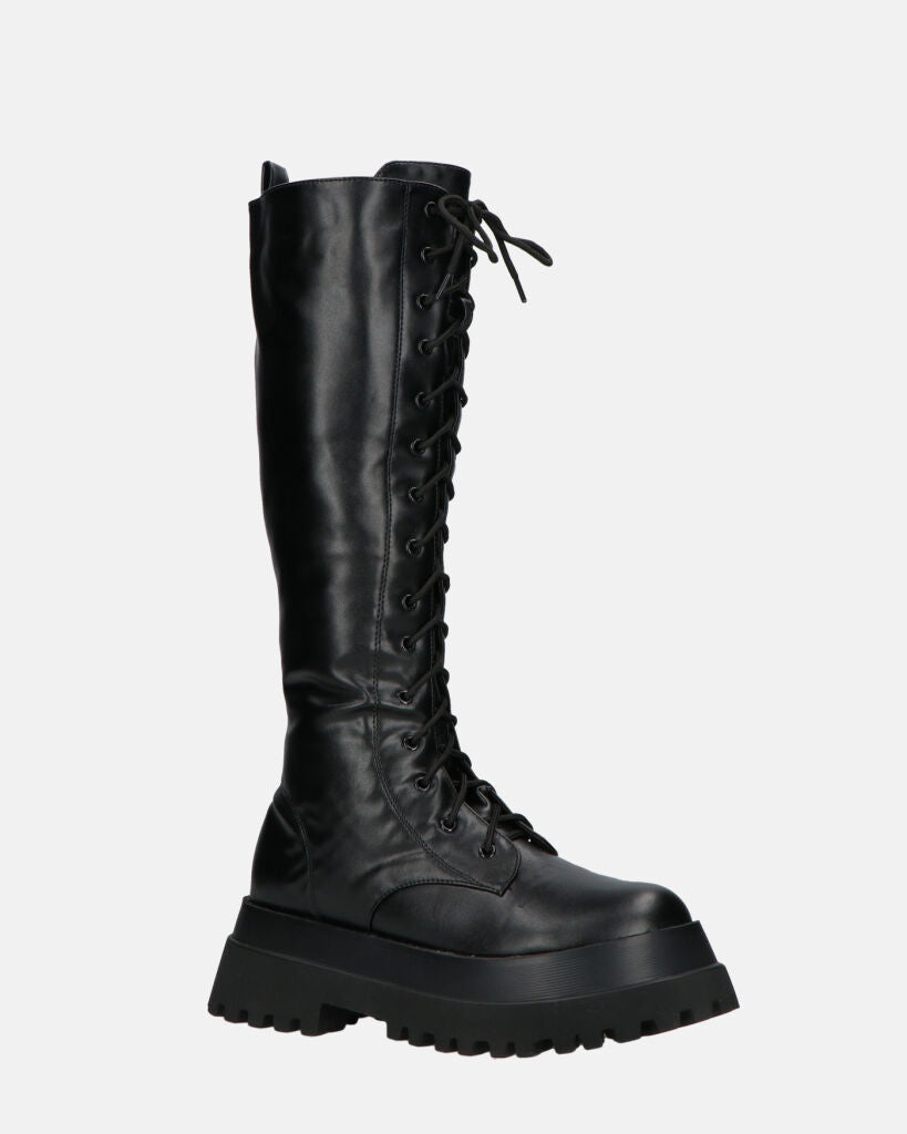 RENATHA - black tall lace-up boots