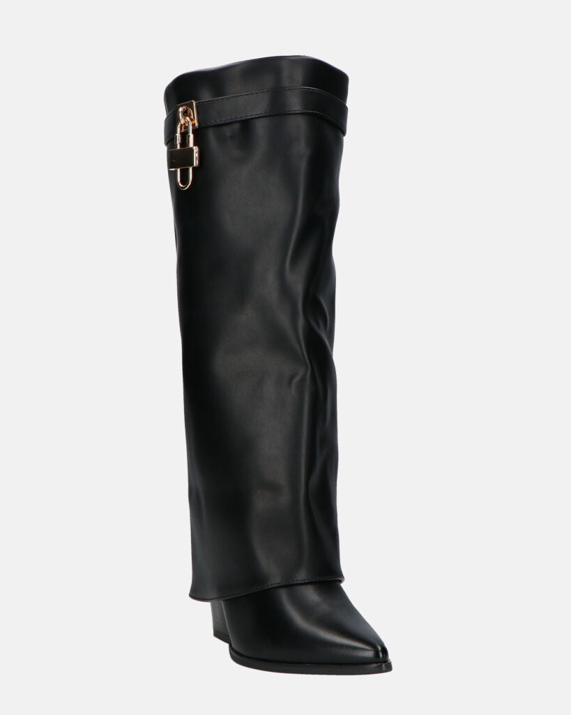 KAARINA - black knee-high boot with turn-down cuff