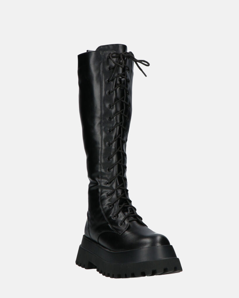 RENATHA - black tall lace-up boots