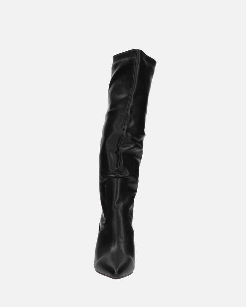CAROLINE - black tall leather-effect heeled boots