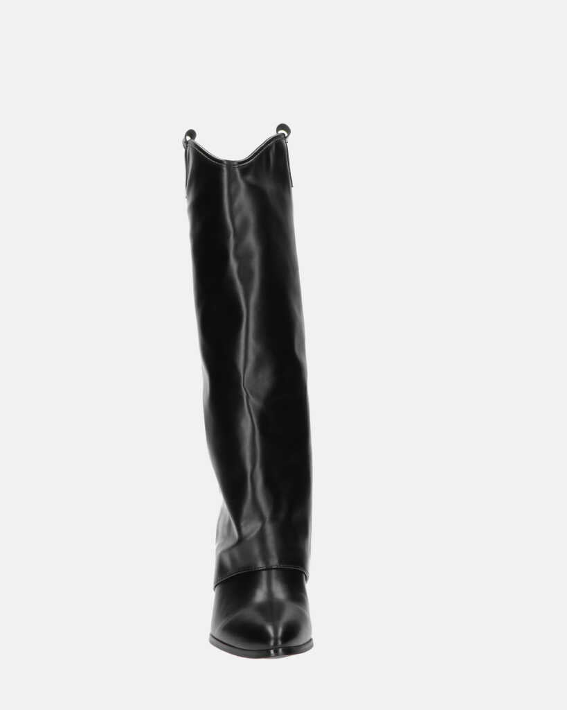 KEZIA - black high boot with turn-down cuff