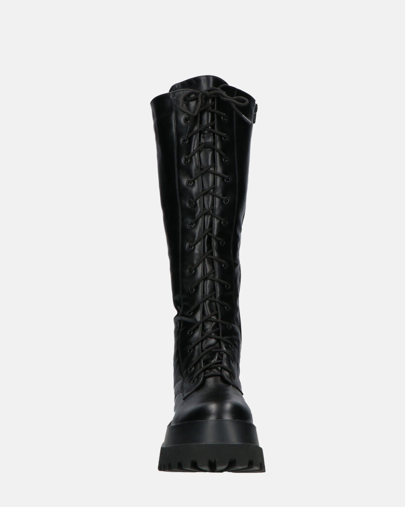 RENATHA - black tall lace-up boots