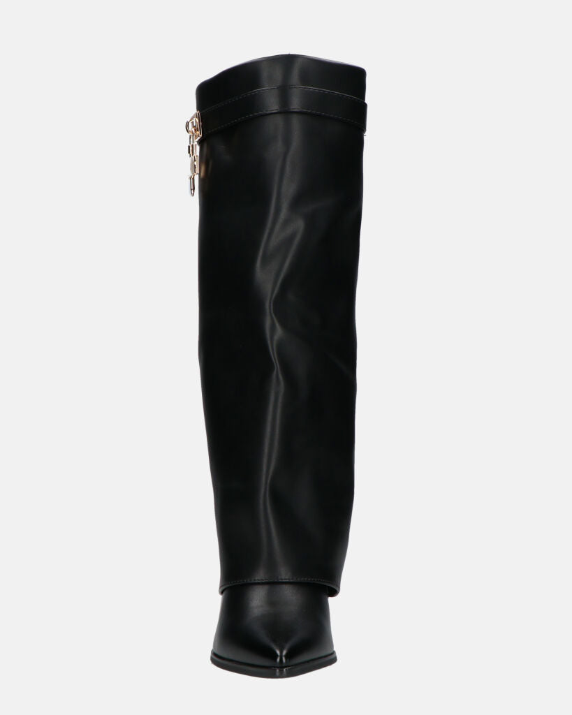KAARINA - black knee-high boot with turn-down cuff
