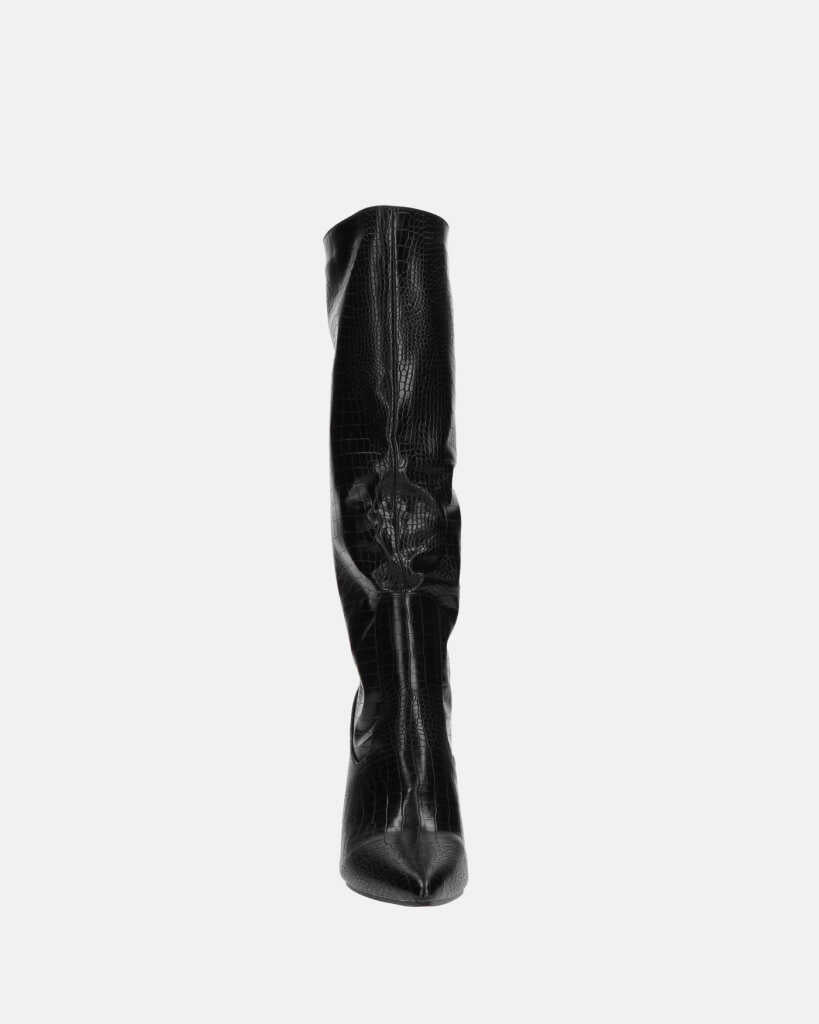 CAROLINE - black snakeskin-effect high-heeled knee-high boot