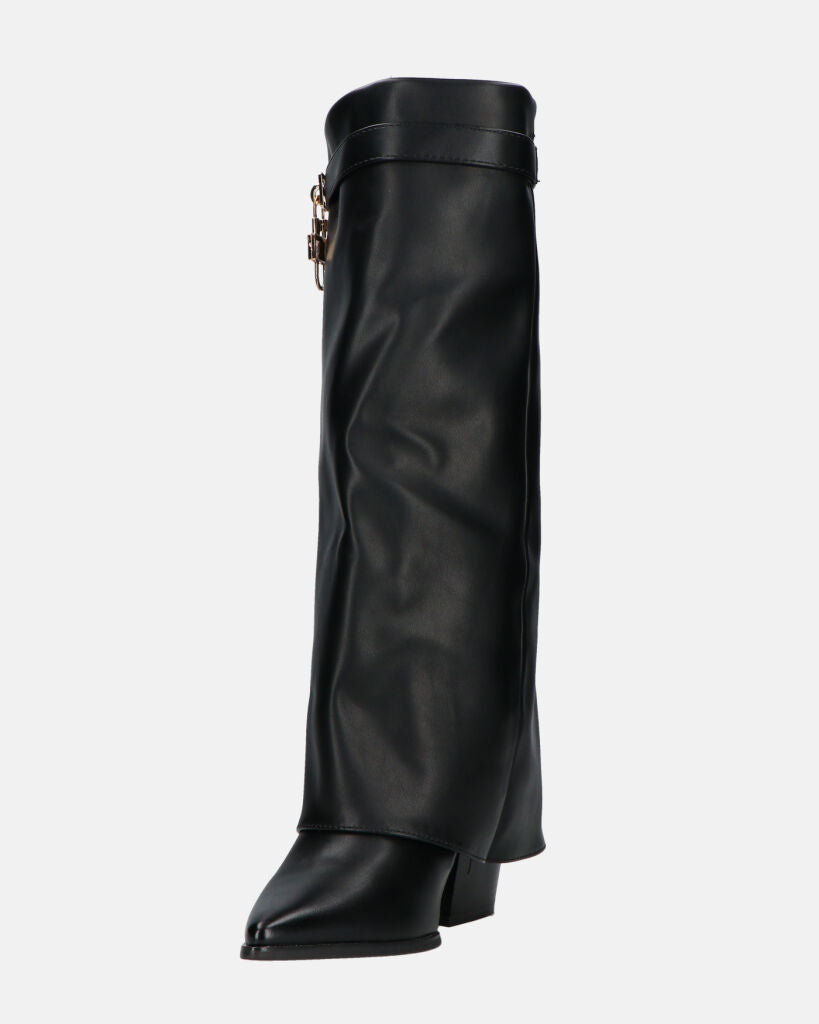 KAARINA - black knee-high boot with turn-down cuff