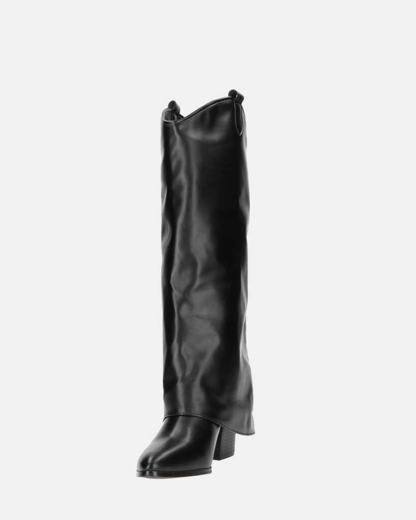 KEZIA - black high boot with turn-down cuff