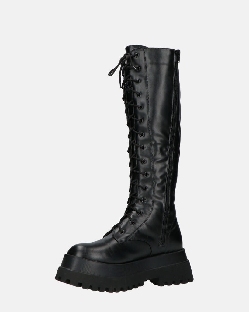 RENATHA - black tall lace-up boots