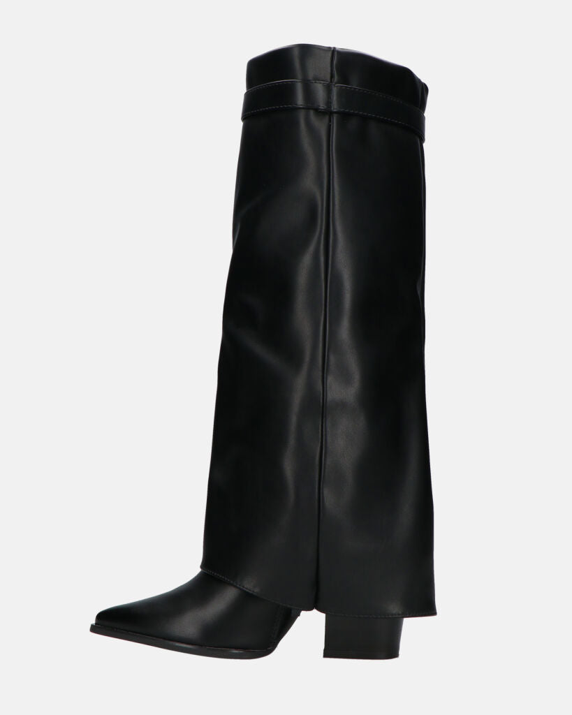 KAARINA - black knee-high boot with turn-down cuff