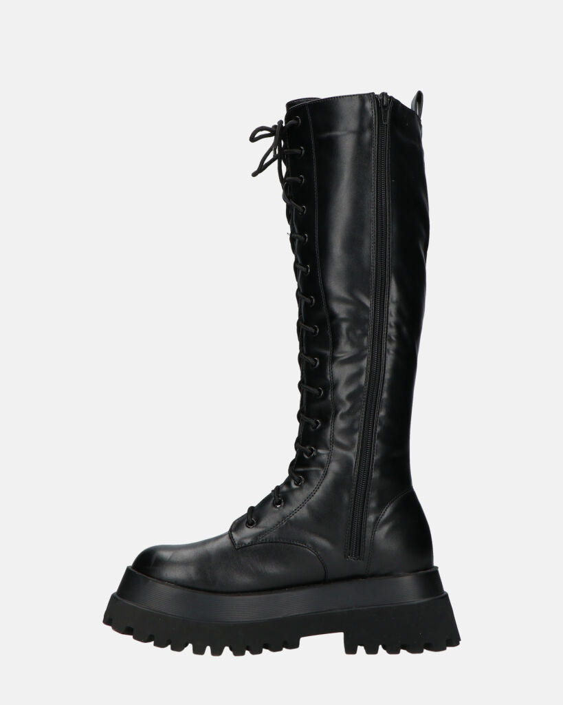 RENATHA - black tall lace-up boots