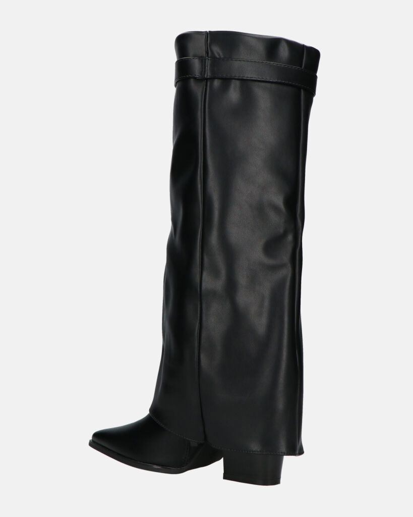 KAARINA - black knee-high boot with turn-down cuff