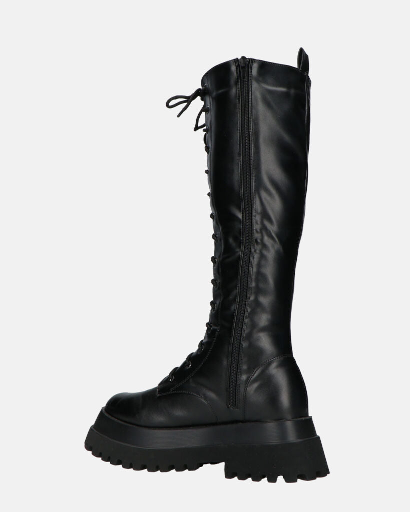 RENATHA - black tall lace-up boots