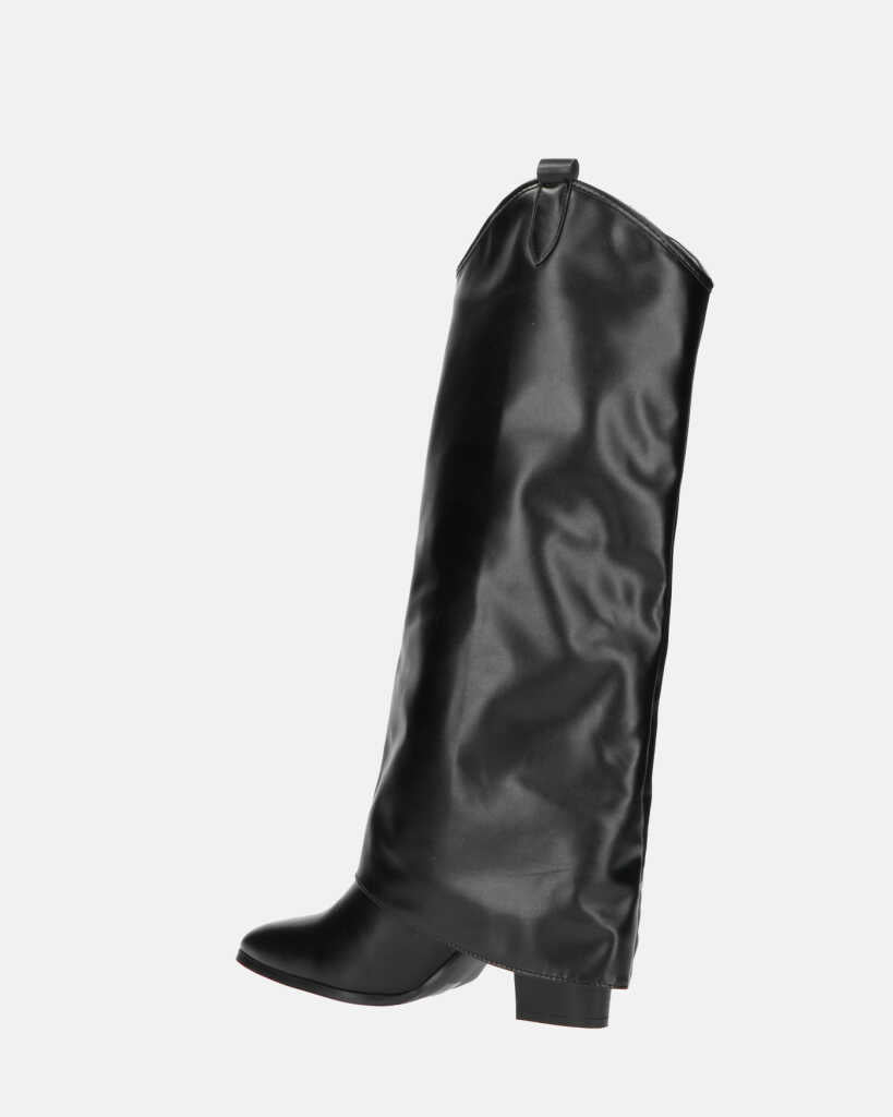 KEZIA - black high boot with turn-down cuff