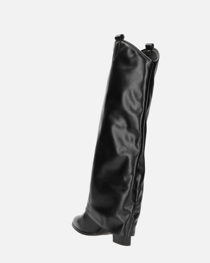 KEZIA - black high boot with turn-down cuff