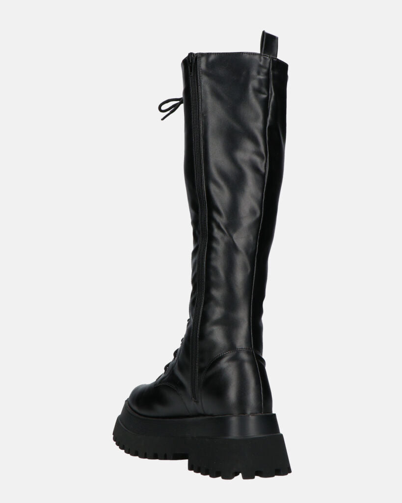 RENATHA - black tall lace-up boots