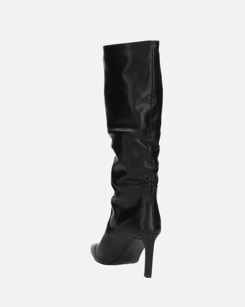 CAROLINE - black tall leather-effect heeled boots