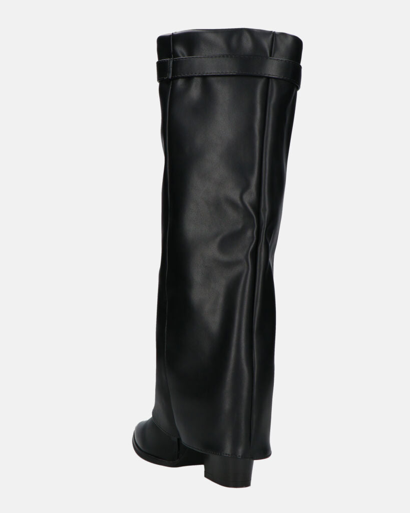 KAARINA - black knee-high boot with turn-down cuff
