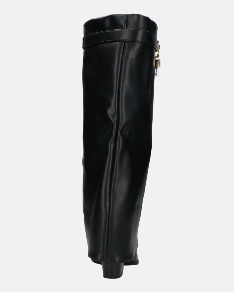 KAARINA - black knee-high boot with turn-down cuff